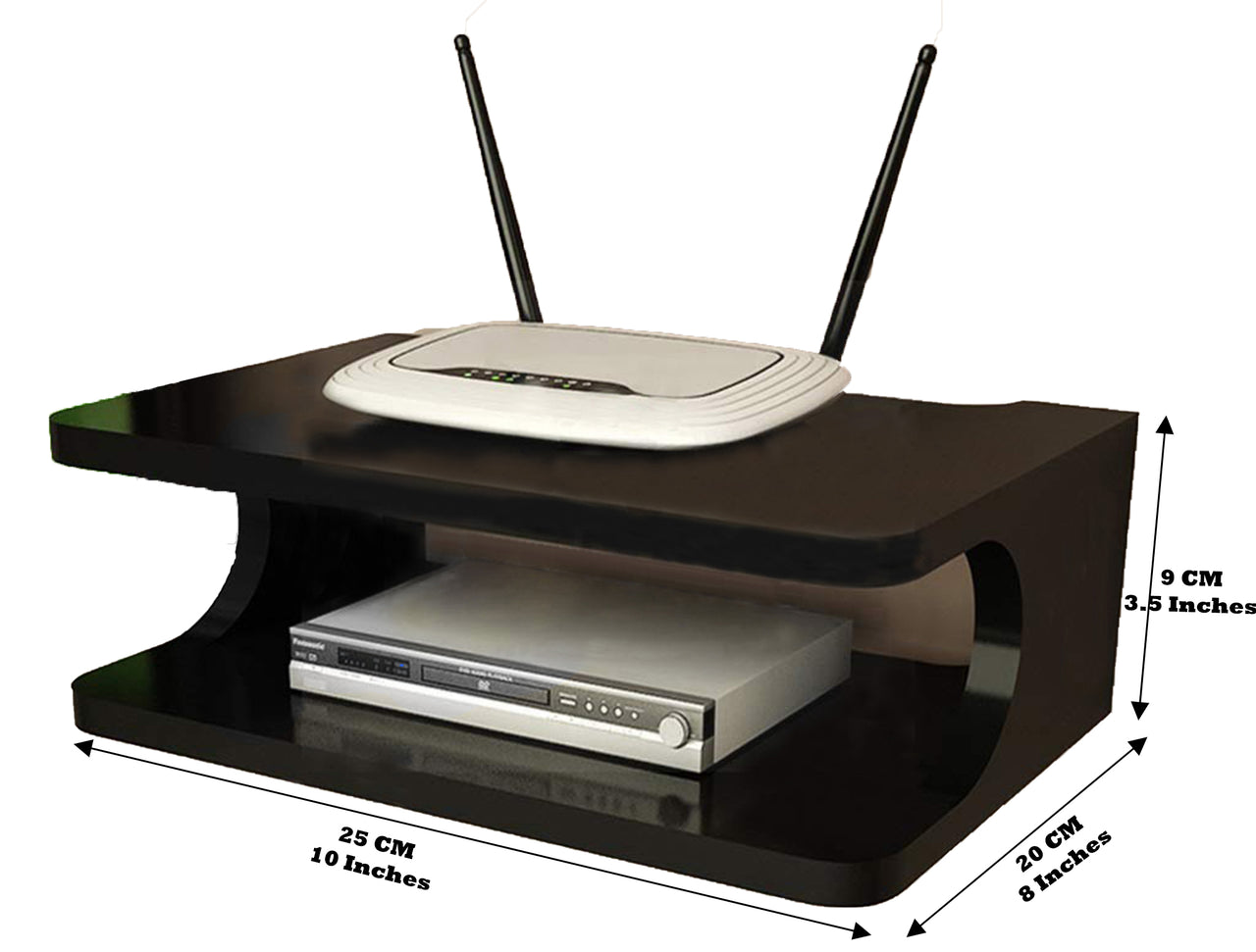 Set top Box Stand | WIFI Router Holder Wooden Wall Shelves | Setup Box Stand for Home | Wall Mount Stylish WIFI Router Holder TV Cabinet Living Room Furniture Dime Store