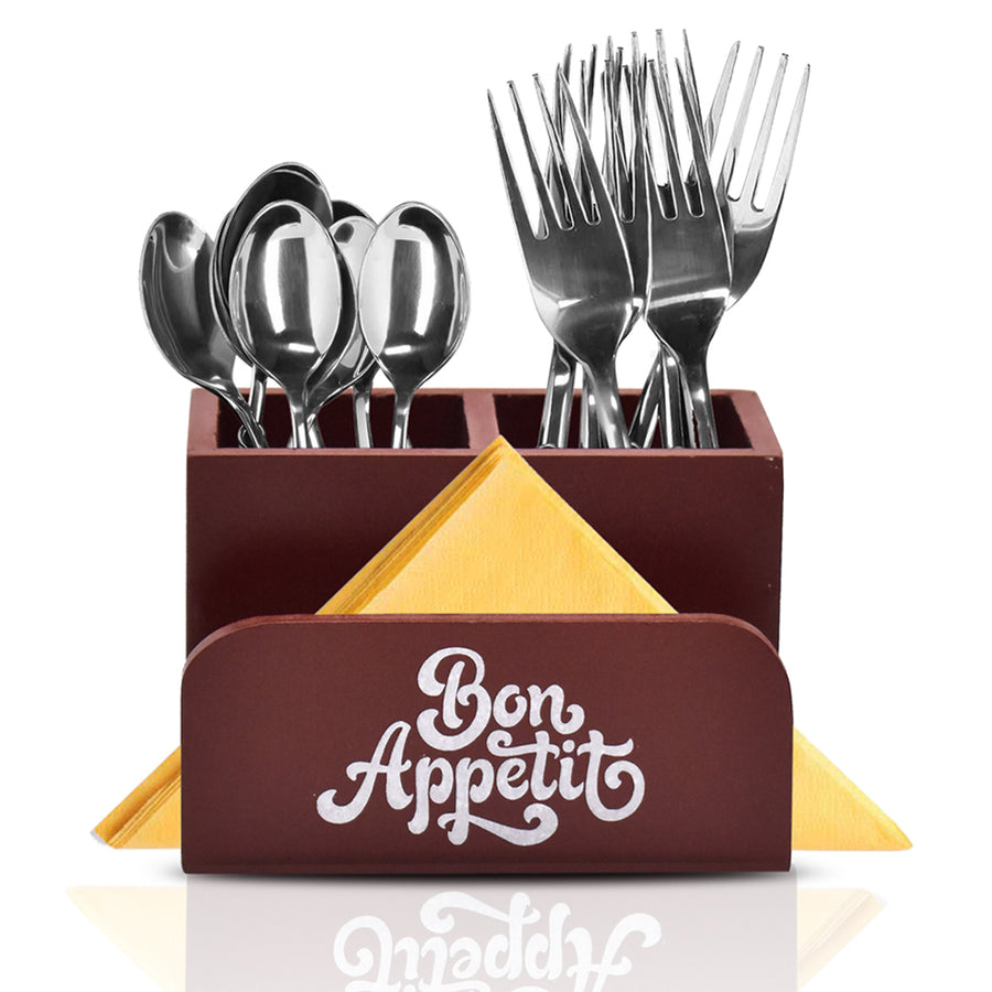 Dime Store Enginereed Wood Cutlery holder with Napkin rack for Countertop Multipurpose Rack organzier Spoon Kitchen Organizer rack for Kitchen Dining table, Restaurant Dime Store