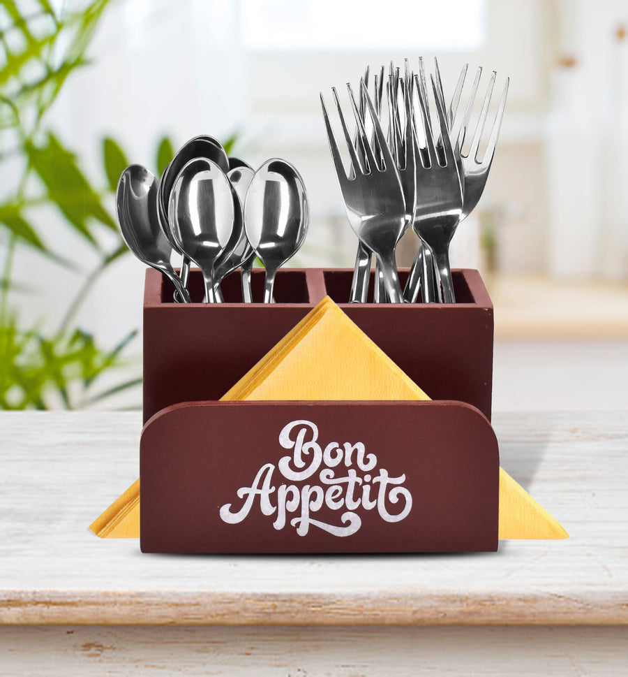 Dime Store Enginereed Wood Cutlery holder with Napkin rack for Countertop Multipurpose Rack organzier Spoon Kitchen Organizer rack for Kitchen Dining table, Restaurant Dime Store