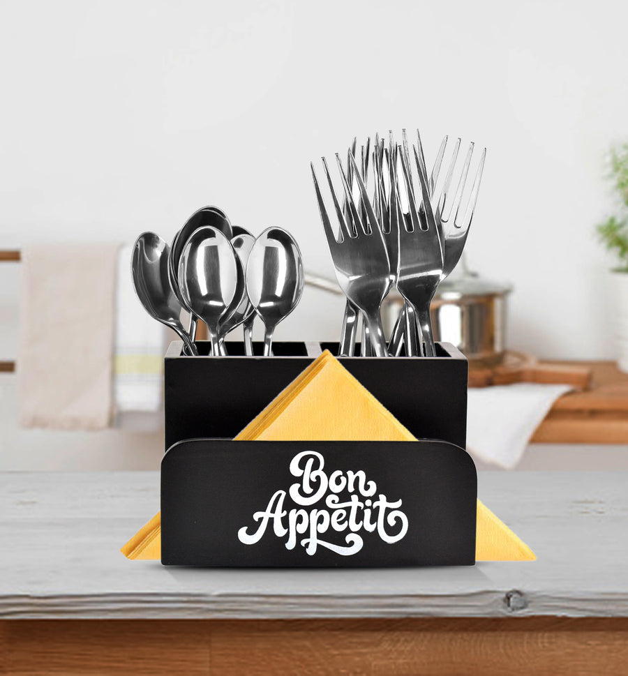 Dime Store Enginereed Wood Cutlery holder with Napkin rack for Countertop Multipurpose Rack organzier Spoon Kitchen Organizer rack for Kitchen Dining table, Restaurant Dime Store