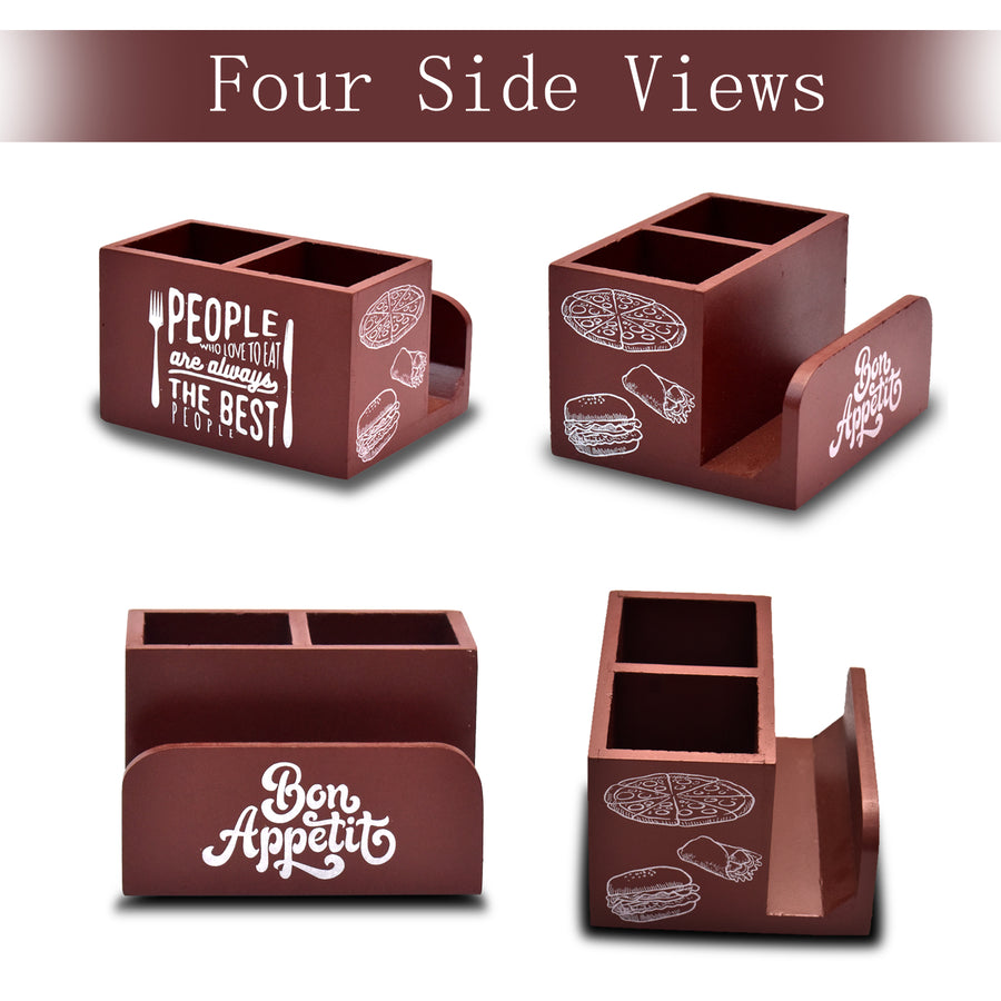 Dime Store Enginereed Wood Cutlery holder with Napkin rack for Countertop Multipurpose Rack organzier Spoon Kitchen Organizer rack for Kitchen Dining table, Restaurant Dime Store