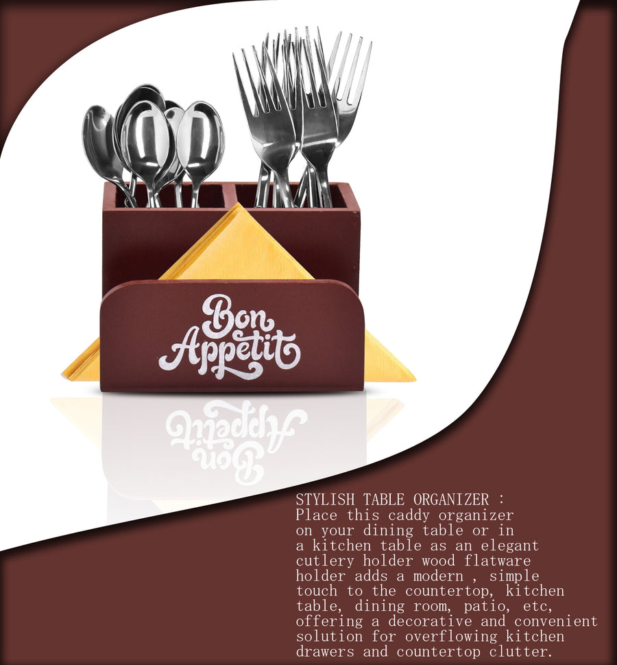 Dime Store Enginereed Wood Cutlery holder with Napkin rack for Countertop Multipurpose Rack organzier Spoon Kitchen Organizer rack for Kitchen Dining table, Restaurant Dime Store