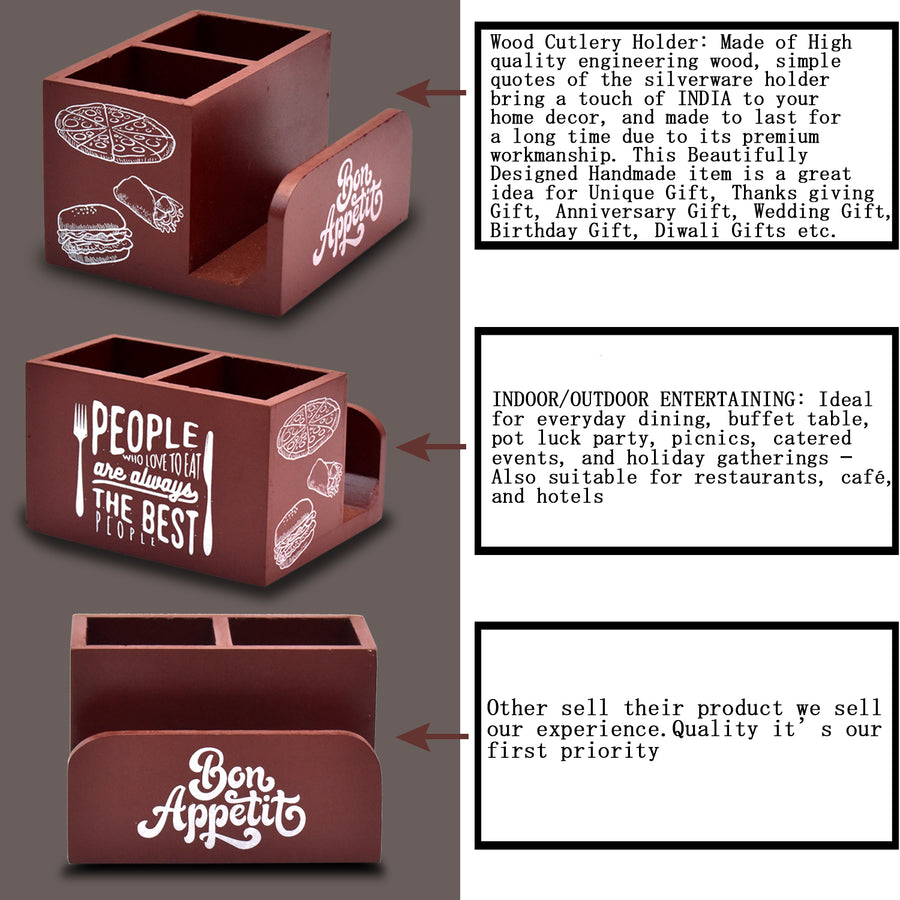 Dime Store Enginereed Wood Cutlery holder with Napkin rack for Countertop Multipurpose Rack organzier Spoon Kitchen Organizer rack for Kitchen Dining table, Restaurant Dime Store