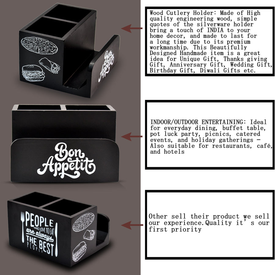 Dime Store Enginereed Wood Cutlery holder with Napkin rack for Countertop Multipurpose Rack organzier Spoon Kitchen Organizer rack for Kitchen Dining table, Restaurant Dime Store