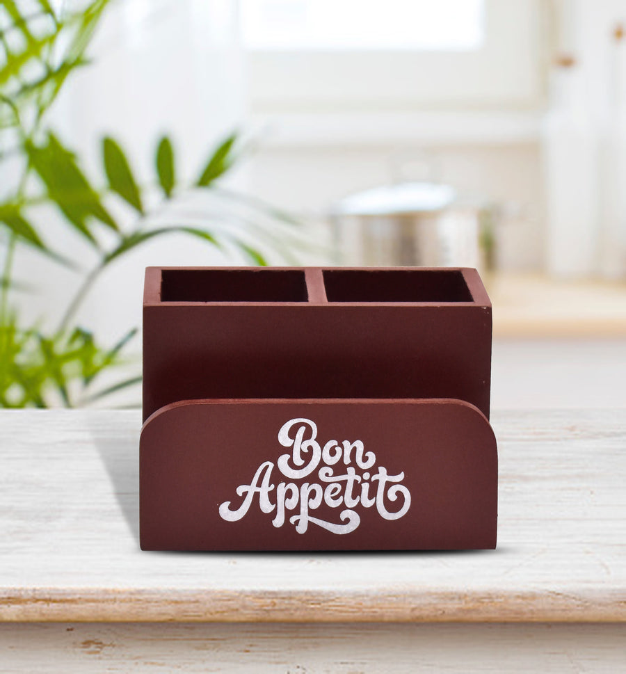 Dime Store Enginereed Wood Cutlery holder with Napkin rack for Countertop Multipurpose Rack organzier Spoon Kitchen Organizer rack for Kitchen Dining table, Restaurant Dime Store