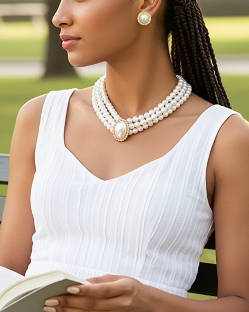 Graceful Pearl Necklace With Earrings dime-store-in