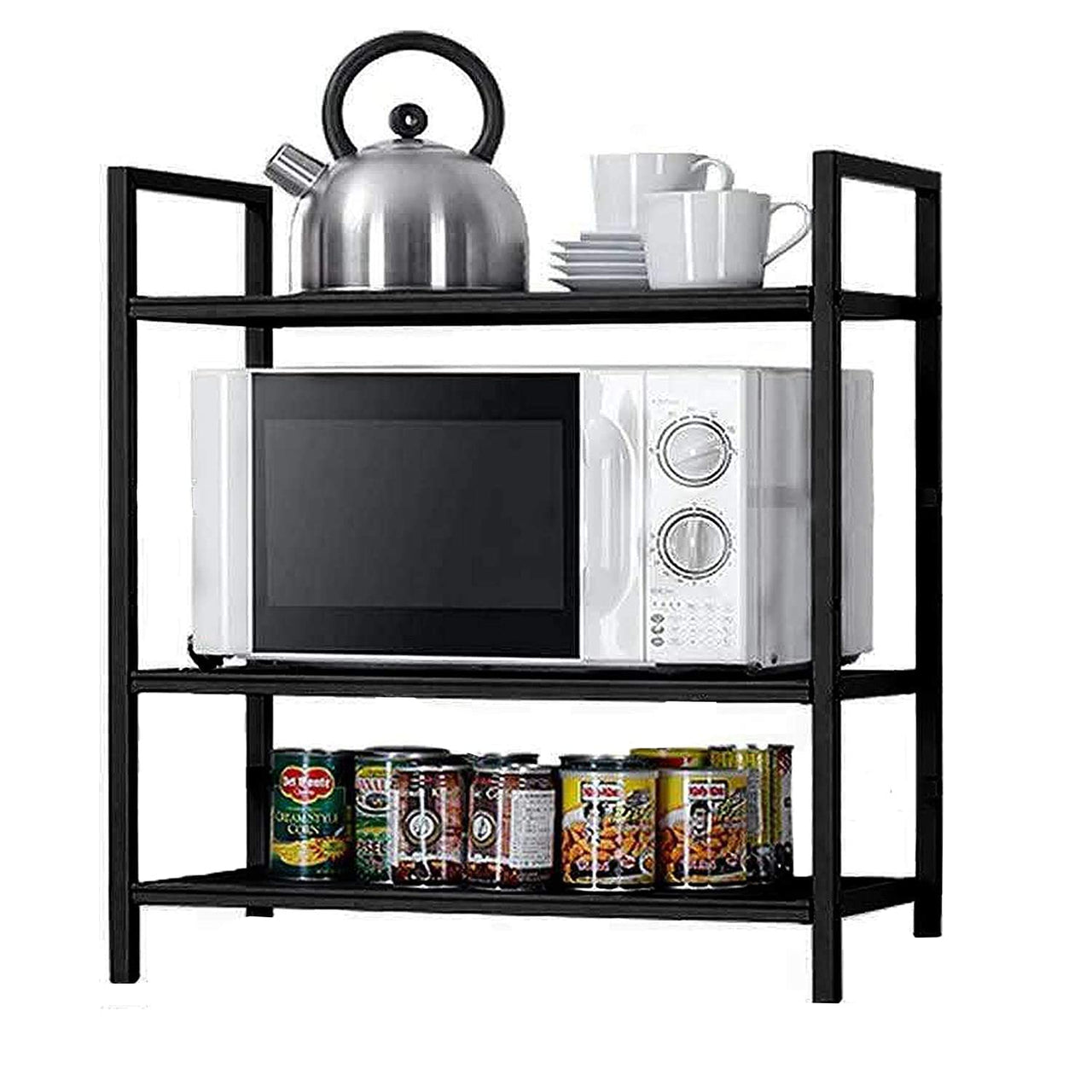 Dime Store Mircowave Stand/Oven Stand/Kitchen Rack/Kitchen Organizer/Spice Rack with Metal Frame and Wooden Shelves for Kitchen (3 Tier, Black) Dime Store