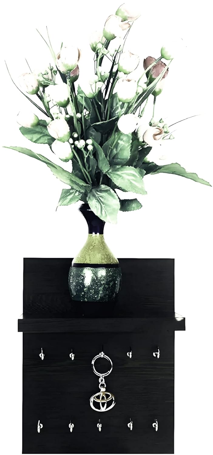 Dime Store Engineered Wood Key Holder for Home with Shelf | Stylish Key Hanger with 10 Hooks Wall Mounted Key Stand for Wall Decor Large Key Holder for Home, Office & Living Room Dime Store