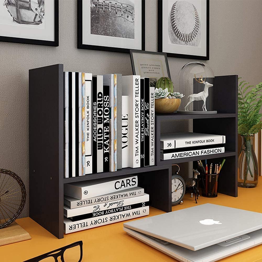 Dime Store Adjustable Book Shelf/Book Stand/Book Rack Desktop Storage Organizer | Spice Rack (Black) Dime Store