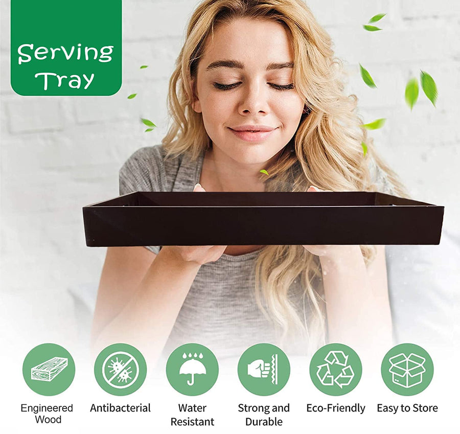 Dime Store Wooden Serving Tray for Breakfast | Decorative Serving Tray Set of 3 Trays for Home and Restaurants (Engineered Wood) (World Map Theme, Brown) Dime Store