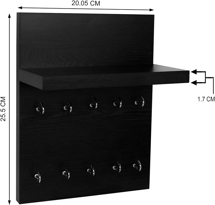 Dime Store Engineered Wood Key Holder for Home with Shelf | Stylish Key Hanger with 10 Hooks Wall Mounted Key Stand for Wall Decor Large Key Holder for Home, Office & Living Room Dime Store