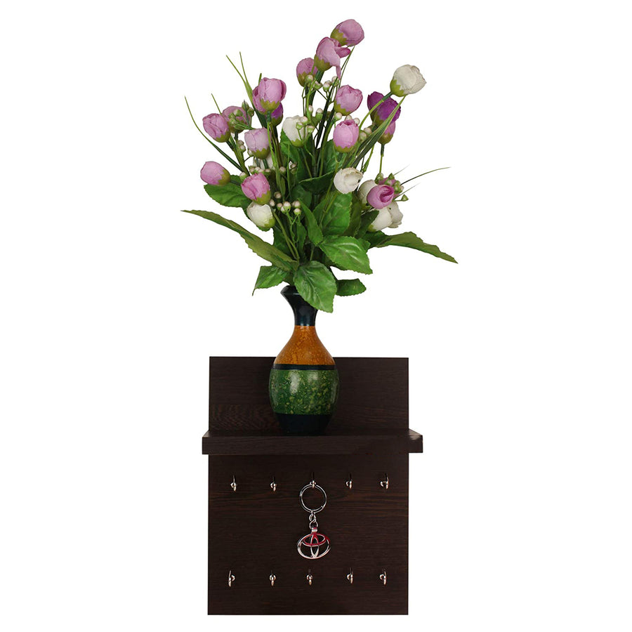 Dime Store Engineered Wood Key Holder for Home with Shelf | Stylish Key Hanger with 10 Hooks Wall Mounted Key Stand for Wall Decor Large Key Holder for Home, Office & Living Room Dime Store