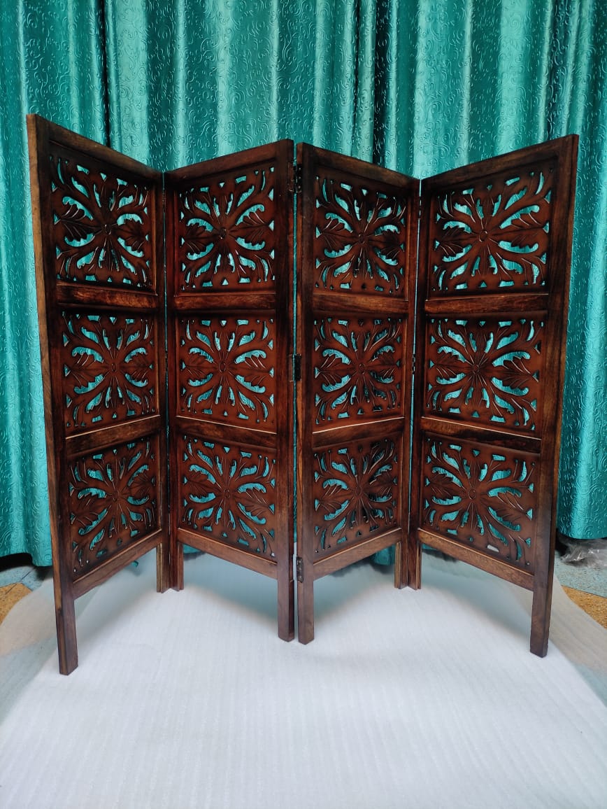 Wooden Room Partition for Living Room / Wooden Screen Separator & Room Dividers 4 Feet in 5 Panels (Brown) Dime Store