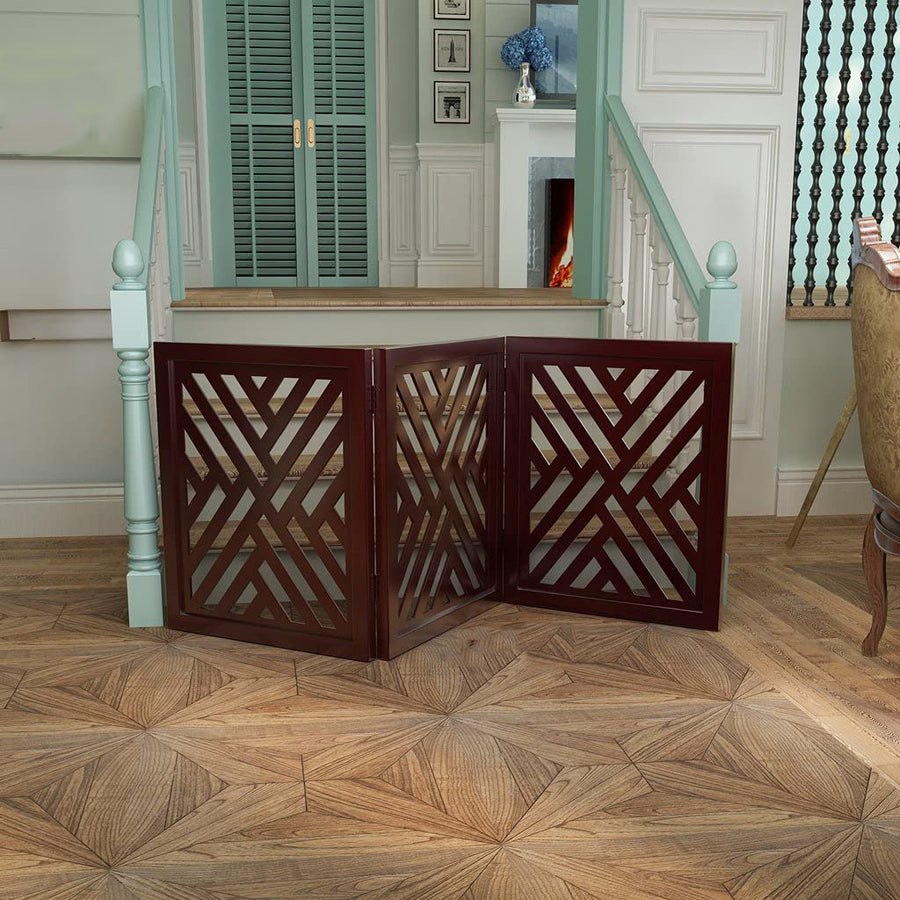 Wooden Freestanding Pet Gate Step Over Fence Expands Up to 54" Wide Foldable Indoor Dog Gate and Baby Safety Fence | Pet Barrier Child Barrier Dime Store