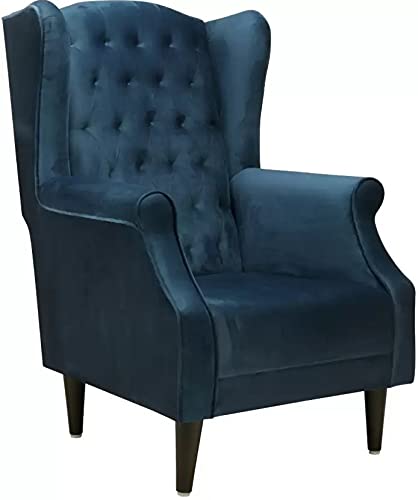 Wooden Wing chair for Bedroom & Hallway | Living Room Single Seater Armchair with Fabric Accent and Wingback Dime Store