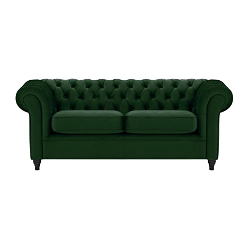 Wooden Traditional Chesterfield Sofa 3 Seater for Bedroom & Hallway | Leatherette Modern Chesterfield Sofa Couch Chaise Lounge Sectional Sofa Dime Store