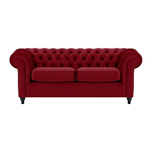 Wooden Traditional Chesterfield Sofa 3 Seater for Bedroom & Hallway | Leatherette Modern Chesterfield Sofa Couch Chaise Lounge Sectional Sofa Dime Store