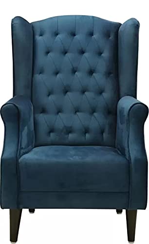 Wooden Wing chair for Bedroom & Hallway | Living Room Single Seater Armchair with Fabric Accent and Wingback Dime Store