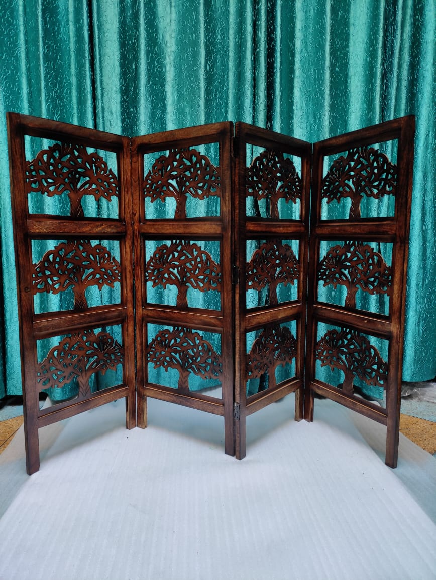 Wooden Room Partition for Living Room / Wooden Screen Separator & Room Dividers 4 Feet in 5 Panels (Brown) Dime Store