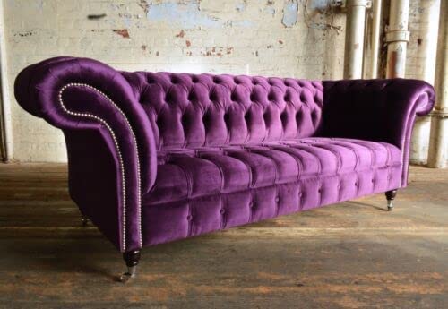 Fabric Velvet 3 Seater Modern Handmade Classic 3 Seater Chesterfield Style Sofa/Couch Sofa Chaise Relax Lounger Sofa/Luxury for Living Room & Office Dime Store