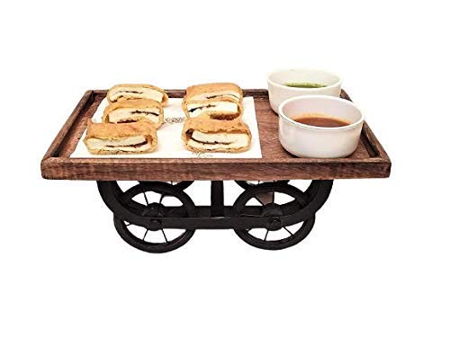 Wooden Handmade Tray , Multipurpose Tray Serving trays for cakess, snacks, breakfast, and coffee tables , Cart Thelaa Shape Tray with Movable Wheels Dime Store