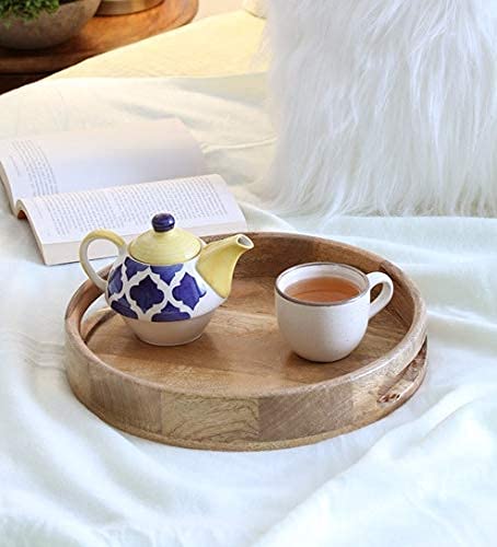 Wooden Round Tray , Multipurpose Tray Serving Platters for Platters for Serving Cakes, Pastries, Snacks, Breakfast, Coffee Table Dime Store