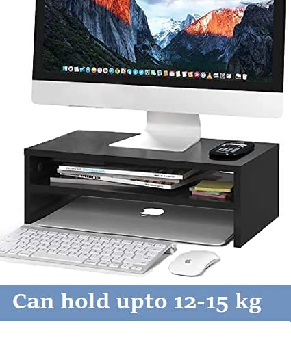 Wooden Monitor Stand with Storage Organizer for Desk, Tables, Office, Home, Studio, Study Table | Desktop Ergonomic Monitor Stand Riser Dime Store