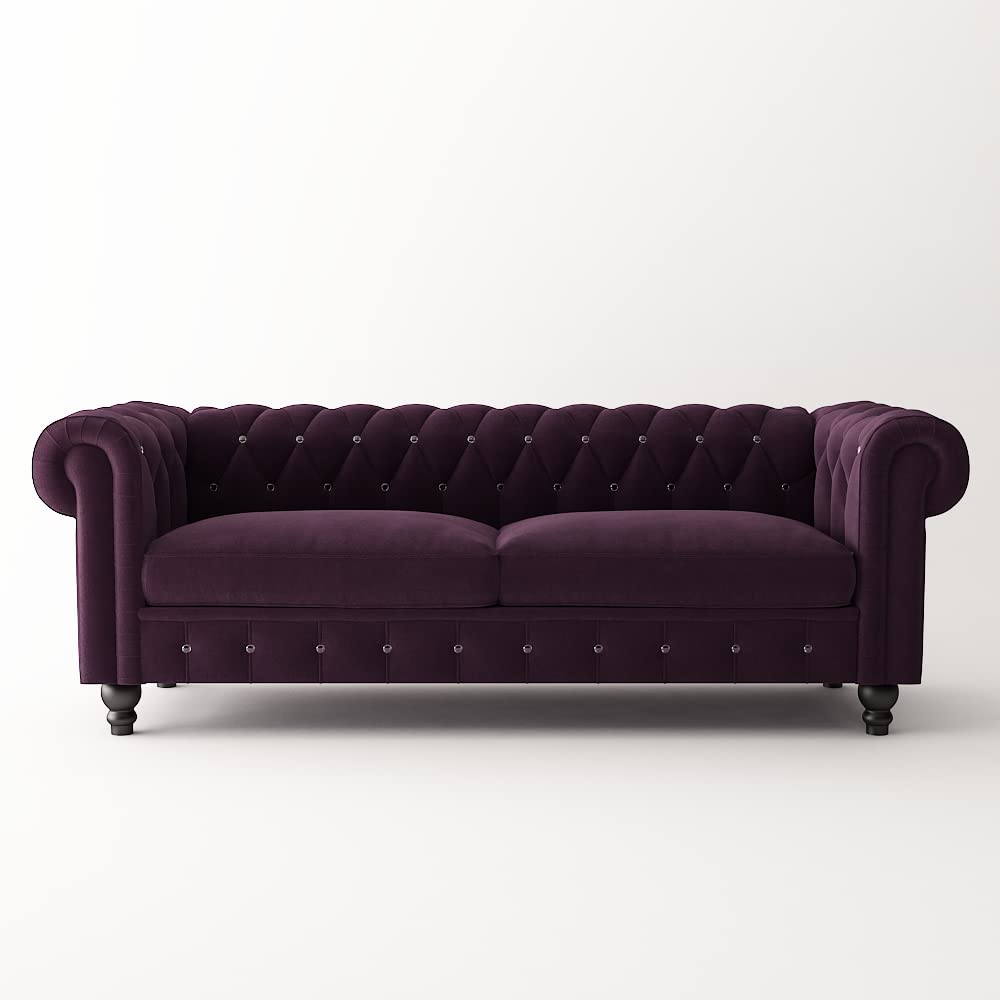 Wooden Velvet 3 Seater Chesterfield Sofa for Livingroom , Bedroom & Hallway | Traditional Large Chesterfield Sofa Dime Store