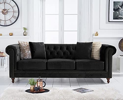 Wooden Furniture Velvet 3 Seater Leatherette Modern Chesterfield Sofa Couch Chaise Lounge Sectional Sofa for Living Room Office Guest Room Dime Store