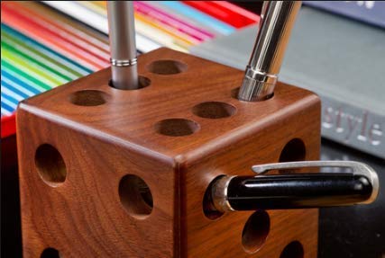 Wooden Dice Shaped Pen Stand cum Paper Weight for Office Use, Pencil Holder Desk Organizer (Brown) Dime Store