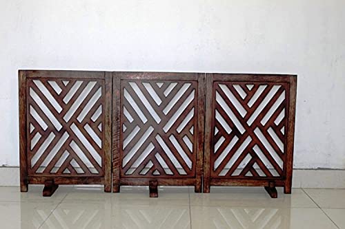 Wooden 3 Panel Pet gate Baby Fence Gate with Legs Stand Extensions for Stairs & Doors Step Over Fence Foldable Indoor Dog Gate Dime Store