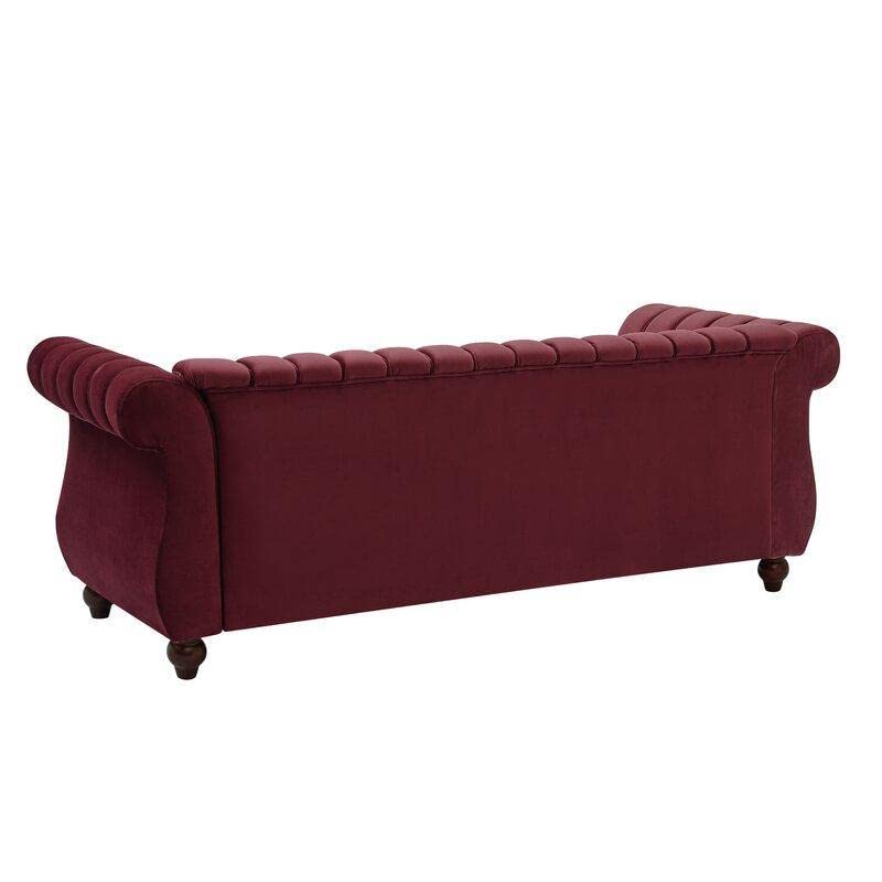 Wooden Designer Velvet Rolled Arm Chesterfield Sofa 3 Seater Couch Lounge Dime Store