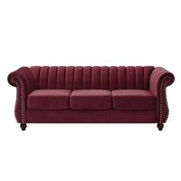 Thumbnail for Wooden Designer Velvet Rolled Arm Chesterfield Sofa 3 Seater Couch Lounge Dime Store