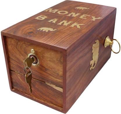 Wooden handcrafted Money Bank for Kids & adults , Gullak for home Décor , Coin Box with Lock Dime Store