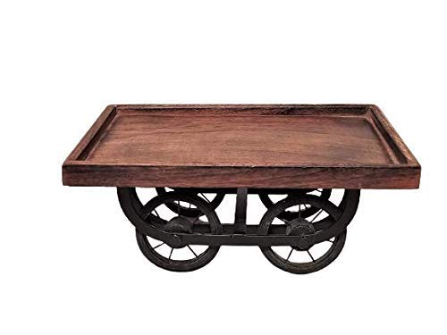 Wooden Handmade Tray , Multipurpose Tray Serving trays for cakess, snacks, breakfast, and coffee tables , Cart Thelaa Shape Tray with Movable Wheels Dime Store