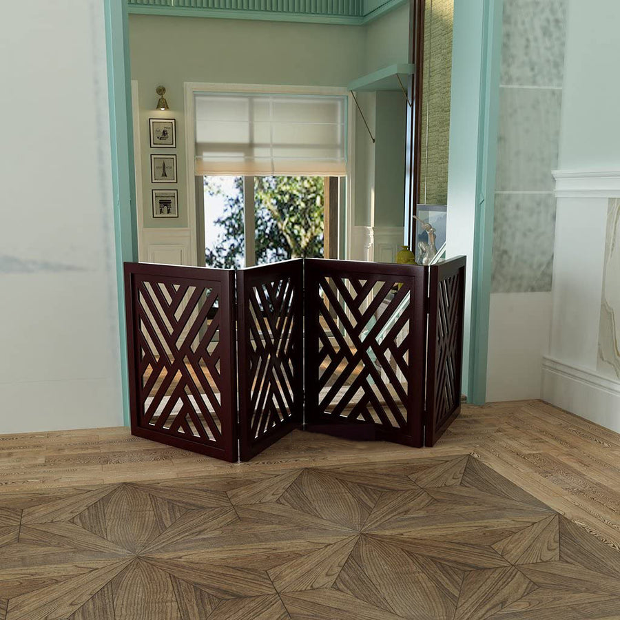 Wooden Freestanding Pet Gate Step Over Fence Expands Up to 54" Wide Foldable Indoor Dog Gate and Baby Safety Fence | Pet Barrier Child Barrier Dime Store