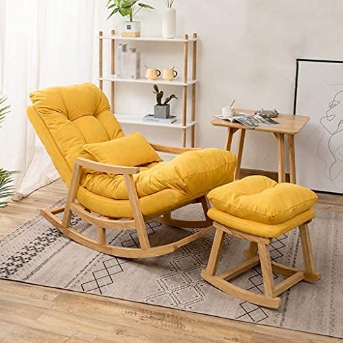 Wooden Rocking Chair with Stool | Easy Rolling Chair , Rest Chair Bedside Chair Leisure Backrest Chair with Footrest Dime Store