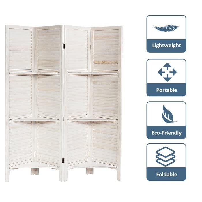 Wooden Traditional Partition Room Divider | Curtains for Halls | Partition for Livingroom | Wall Screen Folding Room Separator Partition (White) Dime Store