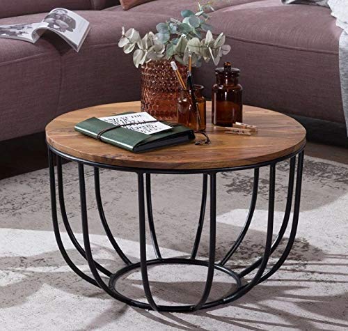 Wooden and Iron Round Table Coffee Table for Living Room Central Table Home Office Dime Store