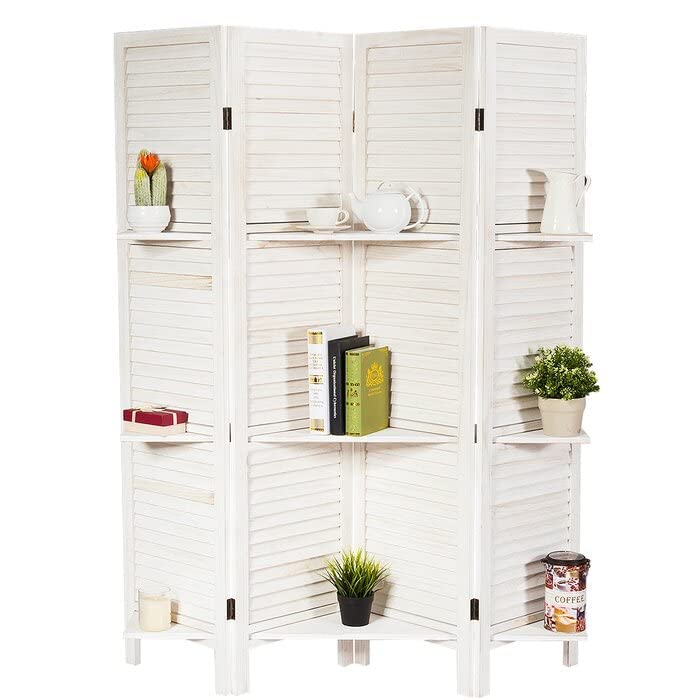 Wooden Traditional Partition Room Divider | Curtains for Halls | Partition for Livingroom | Wall Screen Folding Room Separator Partition (White) Dime Store