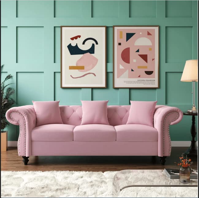 Wooden Three Seater Chesterfield Velvet Sofa for Living Room & Office/ Couch for Hallway Couch Sofa Chaise Relax Lounger Sofa Dime Store