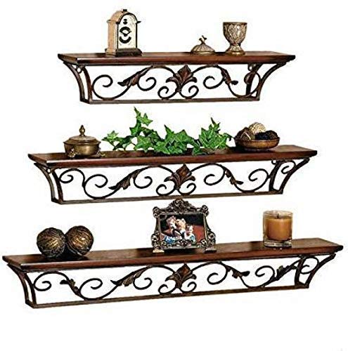 Wrought Iron Wall Mount Bracket Shelf, Wall Shelf for Living room, Wall Rack for Office Home Decor Set of 3 Dime Store