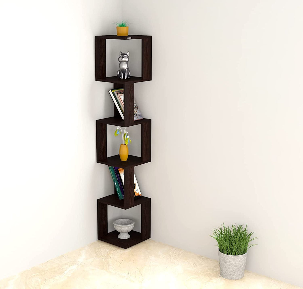 Wooden Wall Shelves | Wall Corner Shelf for Living Room Stylish | Home Décor Floating Display Rack Storage Organizer Unique Design Dime Store
