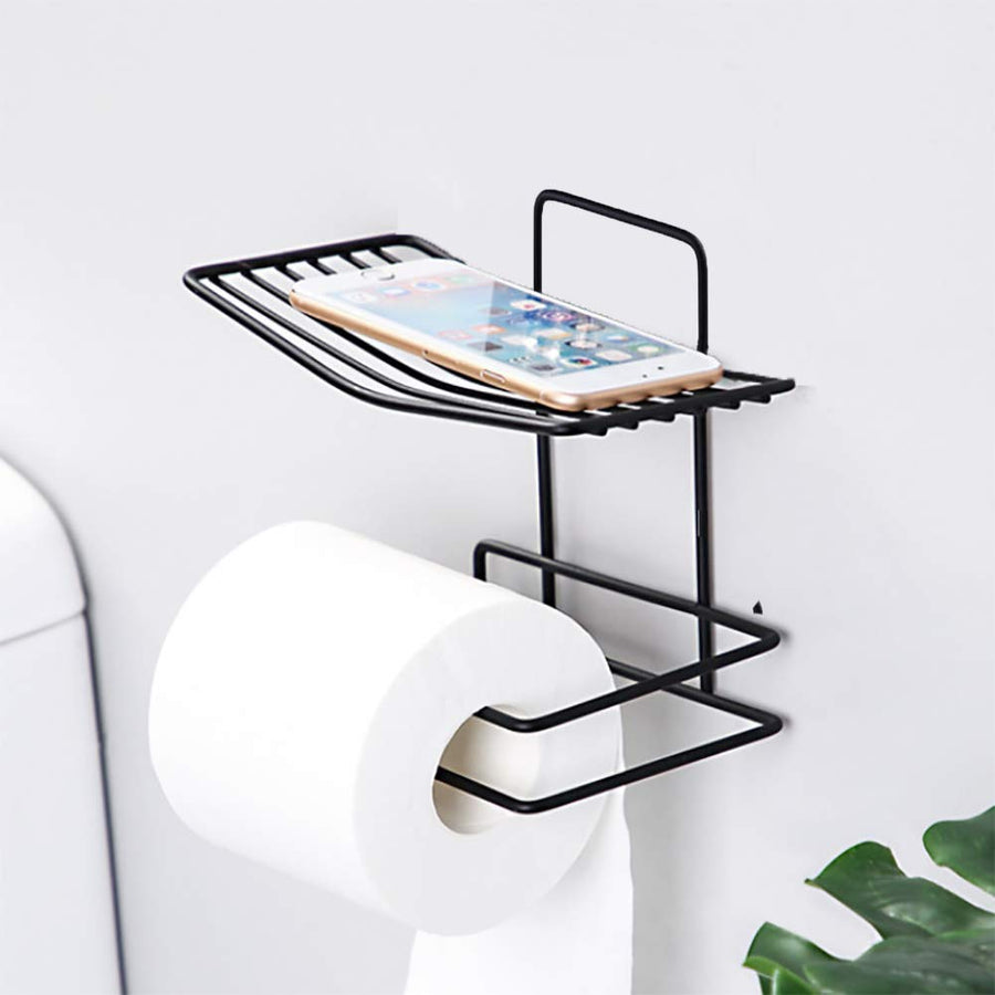 Toilet Paper Holder Wall Shelf Tissue Roll Towel Storage Rack Mobile Holder Hanger Bathroom Organizer Bathroom Shelf Dime Store