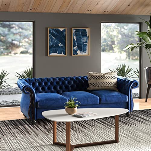 Solid Wood Velvet Chesterfield Three Seater Sofa for Living Room & Office | Couch/Sofa for Home Dime Store