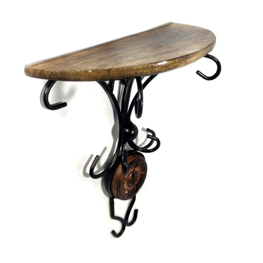 Wooden & Wrought Iron Wall Bracket Shelf | Wall Hanging Bracket for Living Room | Decorative Corner | Fancy Wall Bracket Dime Store