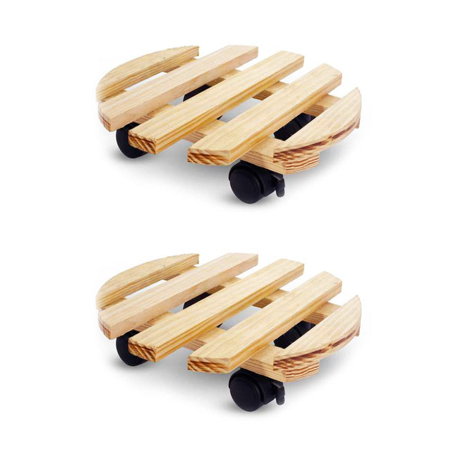 Portable Wood Plant Stand Moving Trolley Type Beige Planter Trolley Rolling Tray Coaster Flower Pot Stand For Balcony, Garden, Kitchen Cylinder Stand Dime Store
