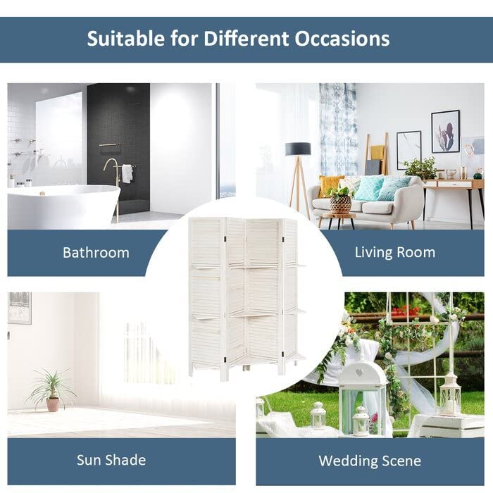 Wooden Traditional Partition Room Divider | Curtains for Halls | Partition for Livingroom | Wall Screen Folding Room Separator Partition (White) Dime Store