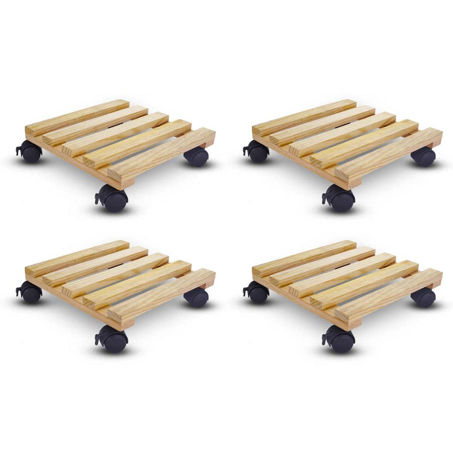 Portable Wood Plant Stand Moving Trolley Type Beige Planter Trolley Rolling Tray Coaster Flower Pot Stand For Balcony, Garden, Kitchen Cylinder Stand Dime Store