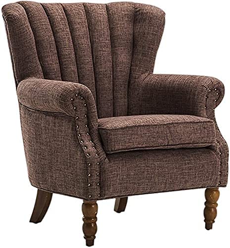 Modern & Luxury Furniture Single Seater Armchair Fabric Accent Upholstered Chair Wing Back with Solid Wooden Legs Living Room Dime Store